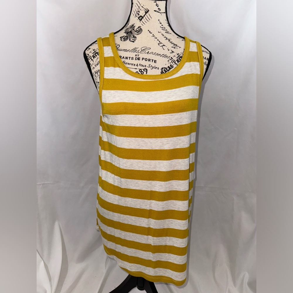 NWT: CAbi Mustard/Yellow & White Tank Top